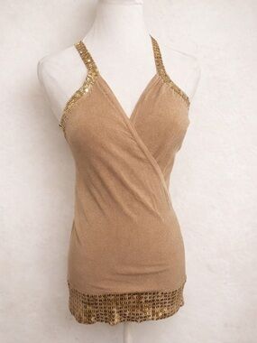 Gold Sequin Top Fairycore Ibiza Festival Sparkle Camisole L